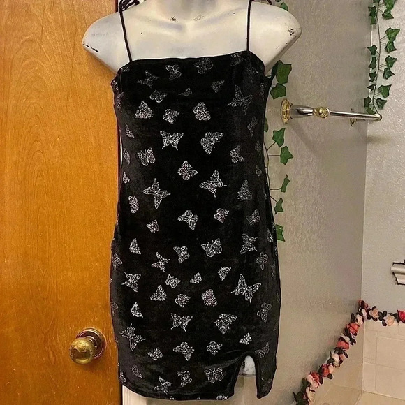 Sparkling Velvet Spaghetti Strap Dress - Picture 1 of 7